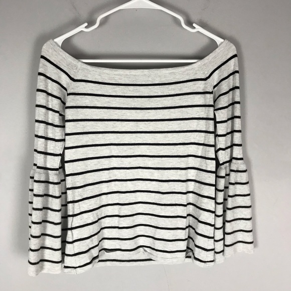 Guess striped off shoulder bell sleeve knit top - Picture 7 of 8